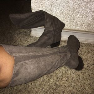 Gray Suede High Knee Boots